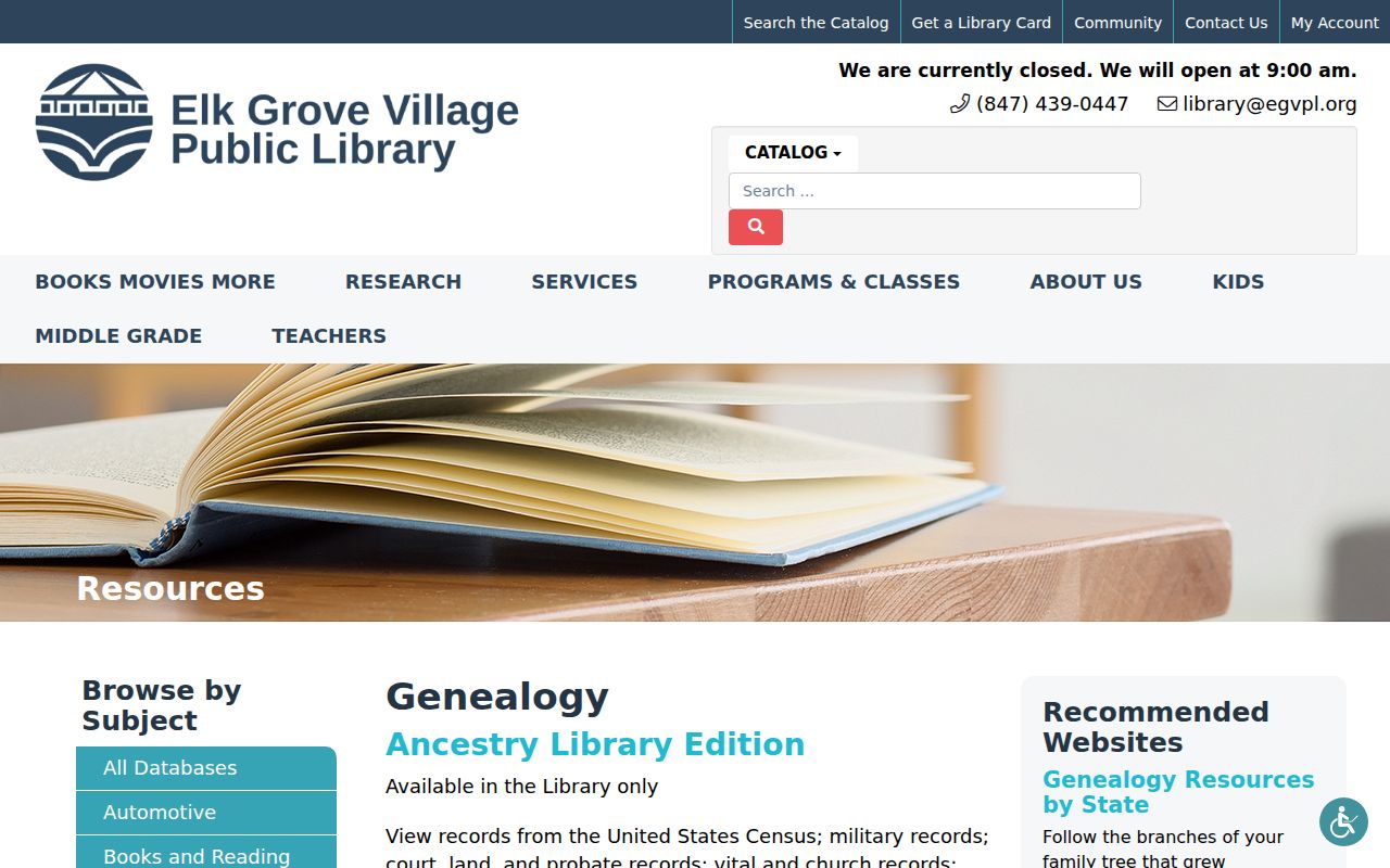 Elk Grove Village Public Library genealogy databases