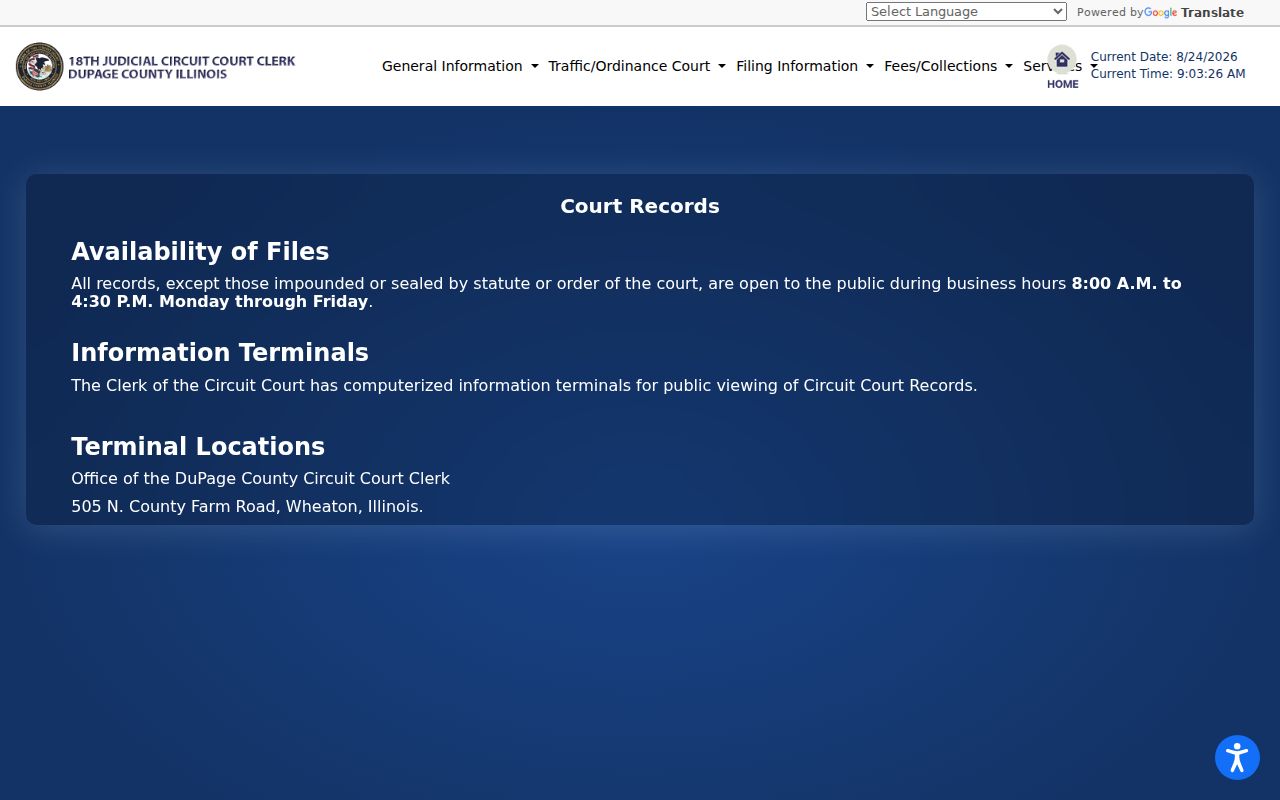 Elk Grove Village resident lookup on DuPage court records page